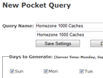 Screenshot der "Geocache Pocket Query" - Seite mit installiertem Greasemonkeyskript GC-PocketQuery